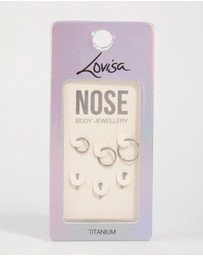 Lovisa - Titanium Cubic Zirconia Classic Nose Studs & Rings 6-Pack