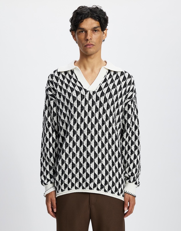 Scotch & Soda - Textured Jacquard Dropped Shoulder Long Sleeve Polo