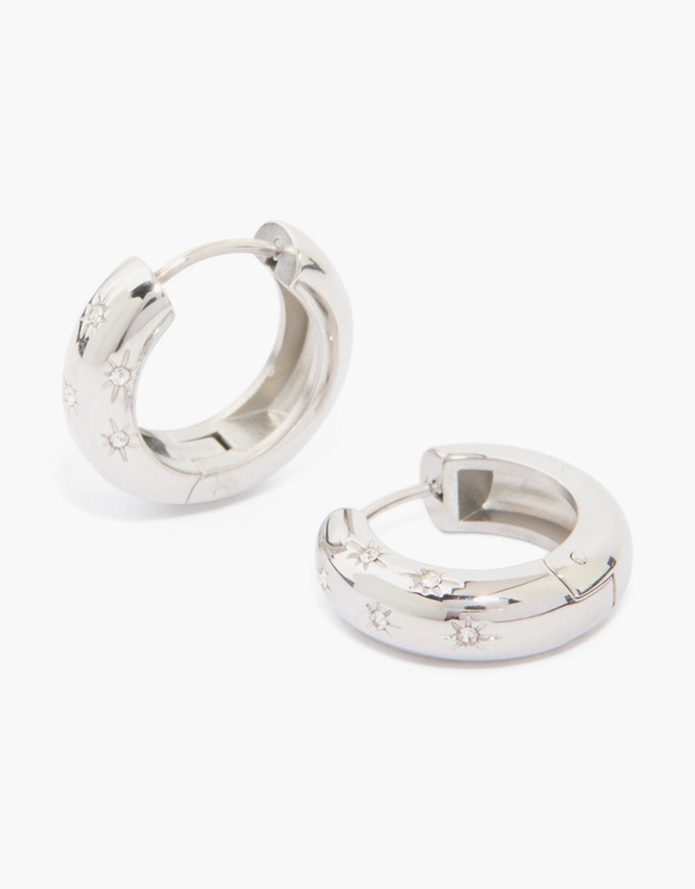 Lovisa - Waterproof Stainless Steel Cubic Zirconia Star Hanging Hoop Earrings