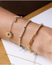 Wanderlust + Co - Pave 14K Gold Vermeil Emerald Mini Tennis Chain Bracelet