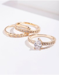 Lovisa - Gold Teardrop Cubic Zirconia Engagement Ring Stack