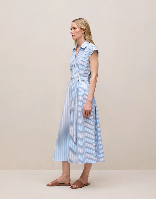 Trenery - Sateen Regency Stripe Shirt Dress in Pastel Blue