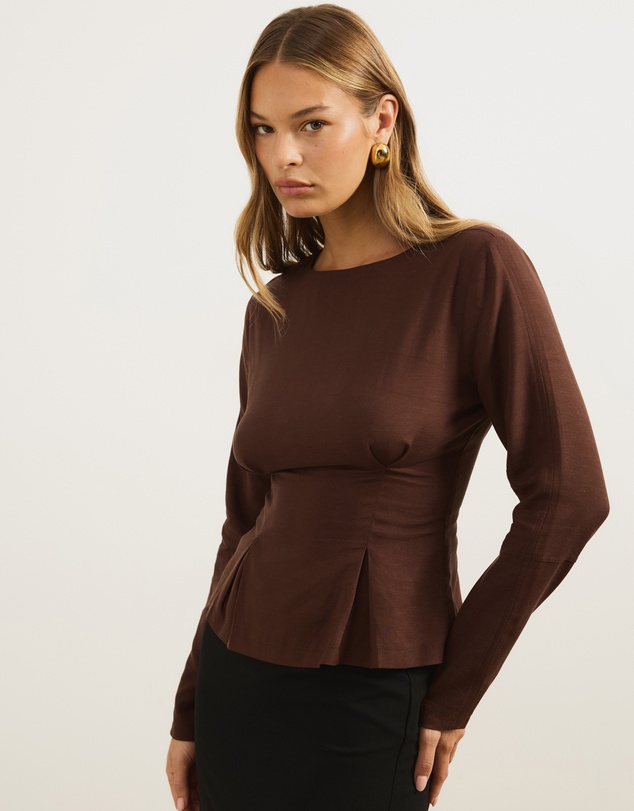 Atmos&Here - Sapna Linen Blend Long Sleeve Pintuck Blouse