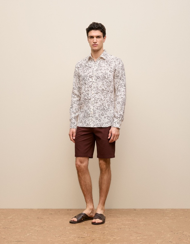 Trenery - Regular Fit Floral Linen Long Sleeve Shirt in White