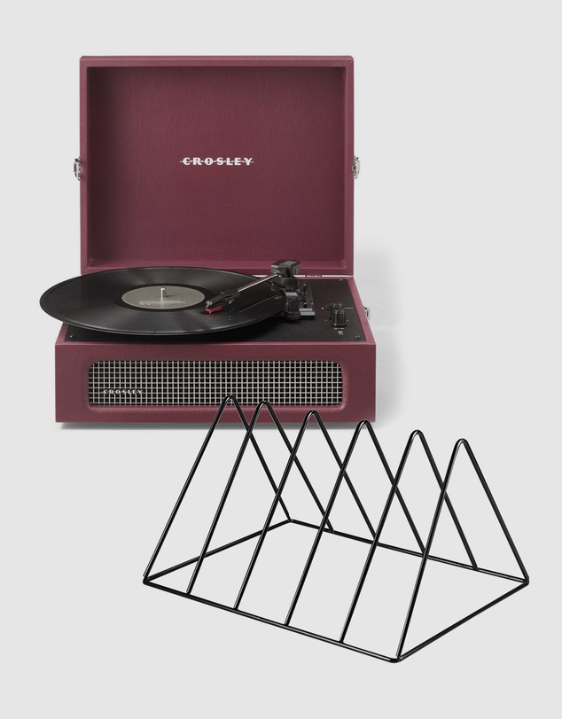 Crosley - Crosley Voyager Bluetooth Portable Turntable + Gadhouse Vinyl Rack Bundle - Burgundy