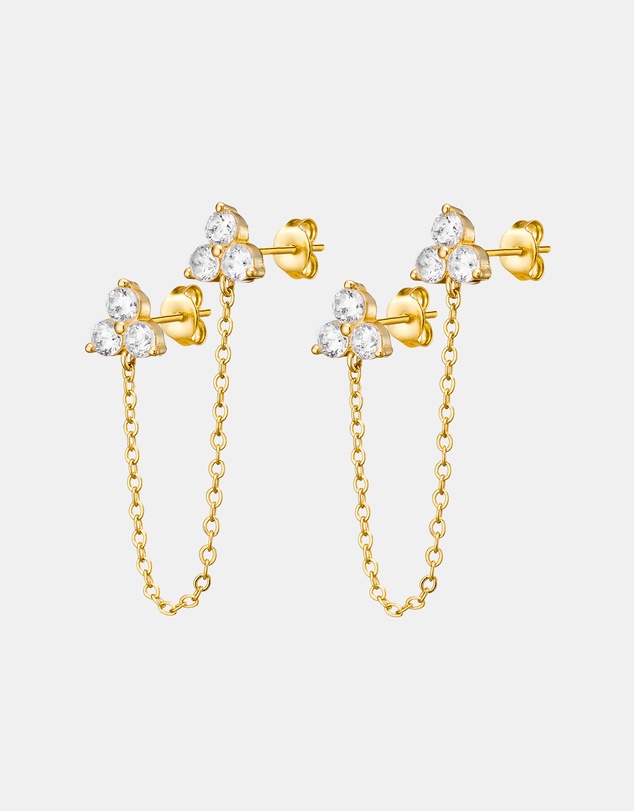 Zoe Olivia - 14K Gold Vermeil Elevate Tri Cubic Zirconia Chain Drop Studs