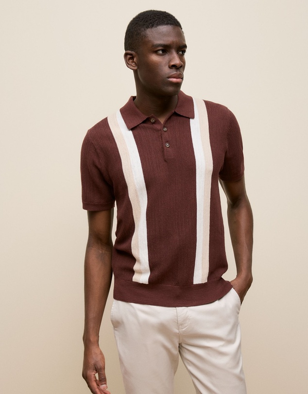 Trenery - Cotton Linen Graphic Knit Polo in Espresso