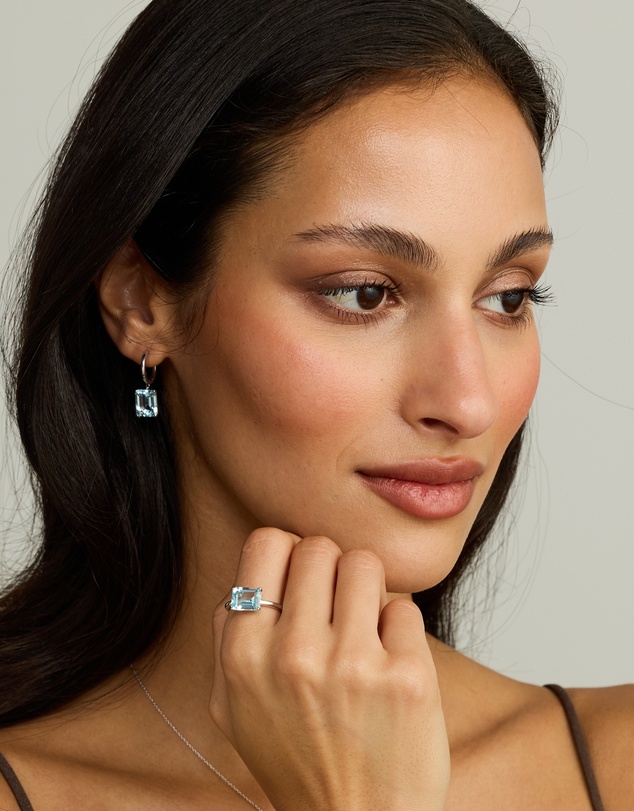 Michael Hill - Emerald Cut Sky Blue Topaz East-to-West Set Ring in Sterling Silver