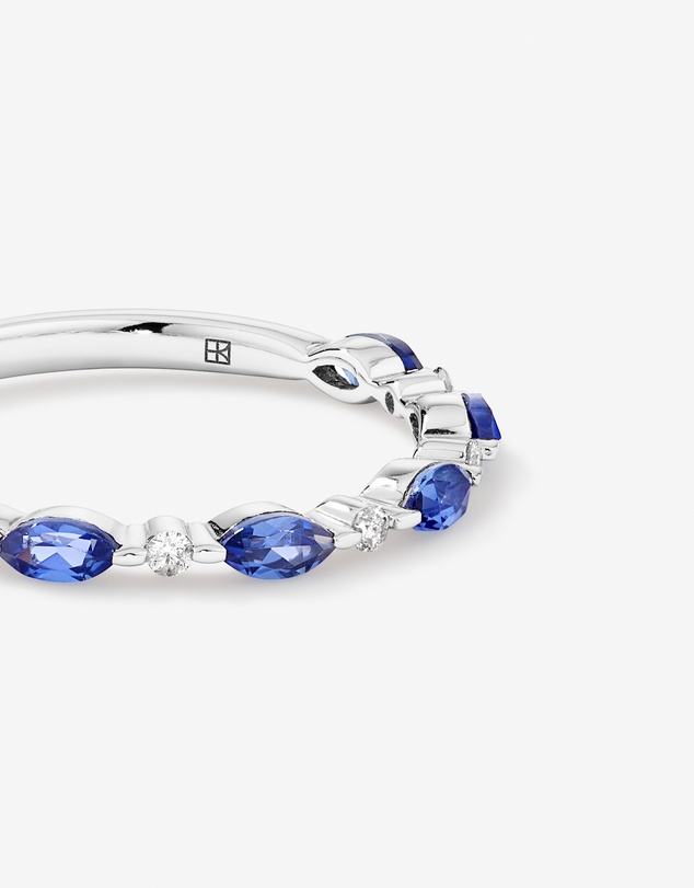 Michael Hill - Marquise Cut Ceylon Blue Created Sapphire Gemstone and Diamond Ring in Sterling Silver