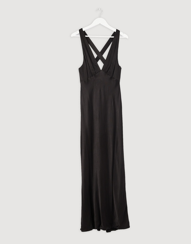 knee length dresses for ladies LA LUNE PLUNGED CROSS BACK MAXI DRESS | BLACK | DRESSES