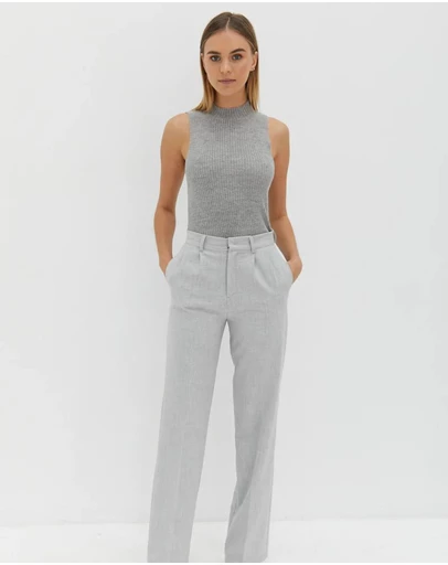 Style Addict - Mock Neck Tie Back Top - Grey