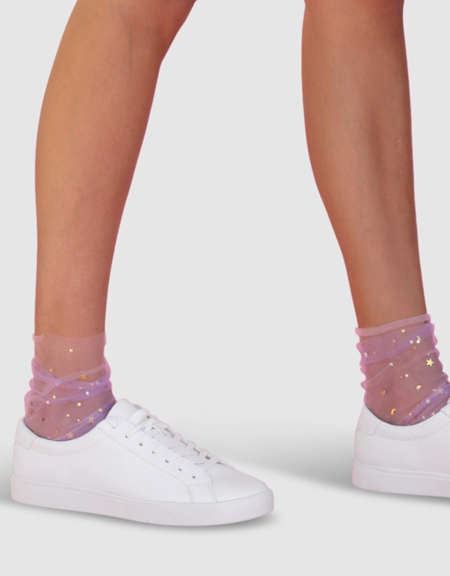 High Heel Jungle - Twin Star Star and Moon Socks- 2 PACK LILAC/PEACH