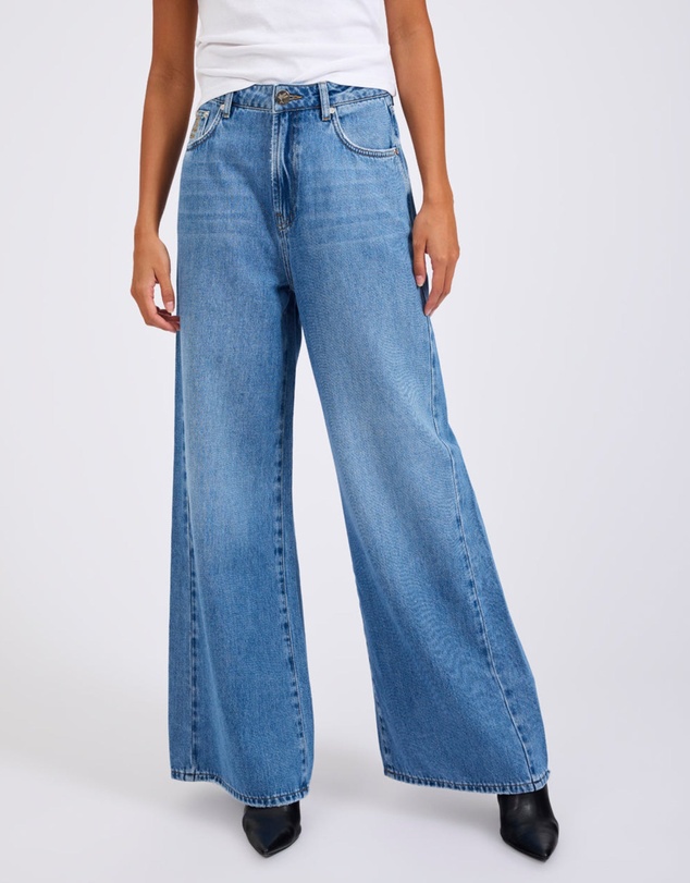 ONE TEASPOON - Love Machines Mid Waist Super Wide Leg Denim Jeans - Bright Blue