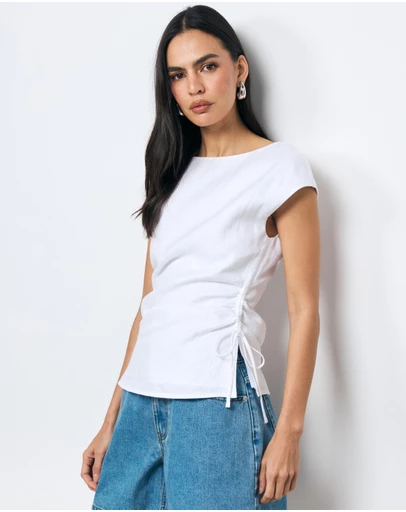 AERE - Zoe Linen Side Tie Top