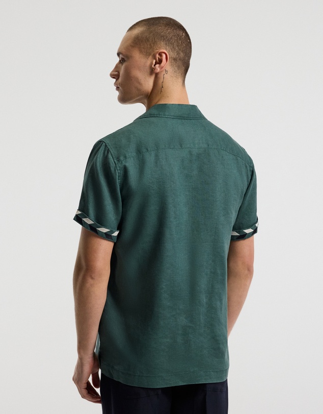 Calibre - Cuff Detail Short Sleeve Linen Shirt Sea Green