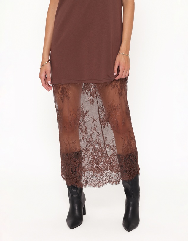 Petal & Pup - Kella Short Sleeve Lace Maxi Dress - Brown
