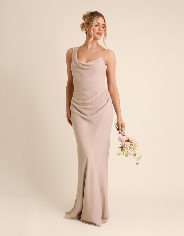 Six Stories - Cowl Front Asymmetrical Chiffon Bridesmaid Dress
