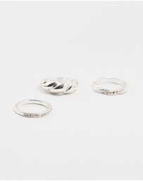 Lovisa - Silver Plated Diamante Twisted Rings 3-Pack