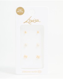Lovisa - Gold Plated Sterling Silver Bow & Sleek Earrings 3-Pack