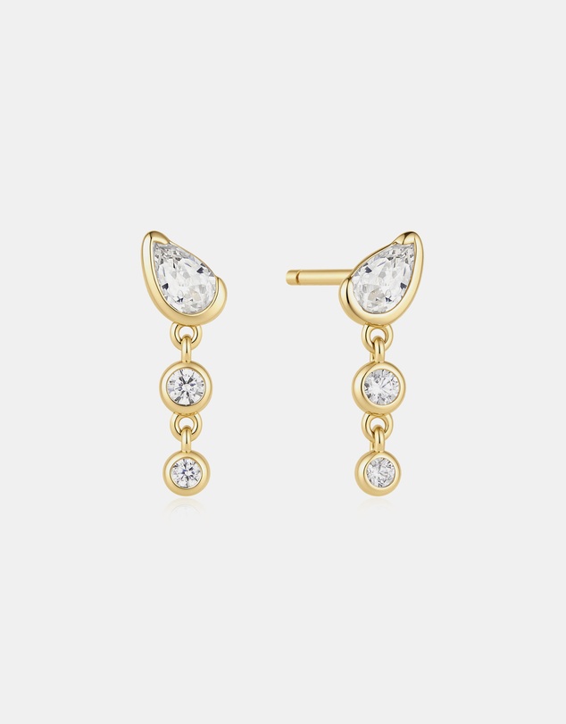 Ania Haie - Gold Teardrop & Bezel Round Dangle Stud Earrings