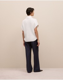 Trenery - Cotton Cashmere Sleeveless High Neck Knit in White