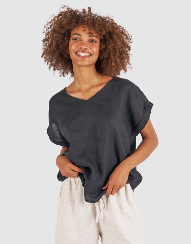 CAMIXA - Martina Linen V-Neck T-shirt