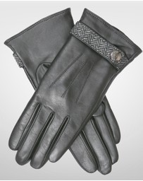 DENTS - Leather Gloves with Herringbone Strap, Stud and 3-Point Stitch Detail
