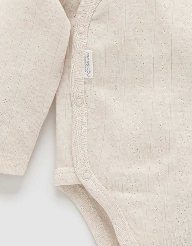 Purebaby - Ess Pointelle LS Wrap Bodysuit-Babies