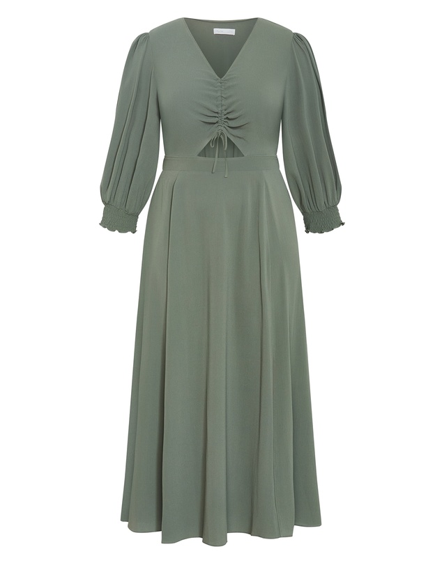 City Chic - Plus size Jolene V Neck Maxi Dress - khaki