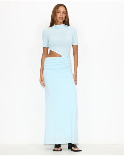 Dazie - Evening Gem Ruched Cut Out Short Sleeve Jersey Maxi Dress