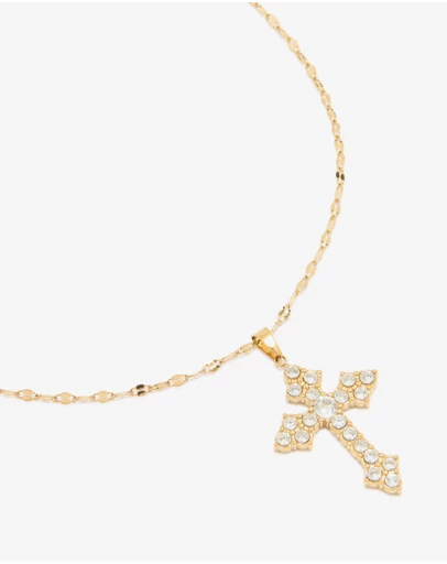 Lovisa - Waterproof Gold Plated Stainless Steel Cubic Zirconia Gothic Cross Fine Necklace