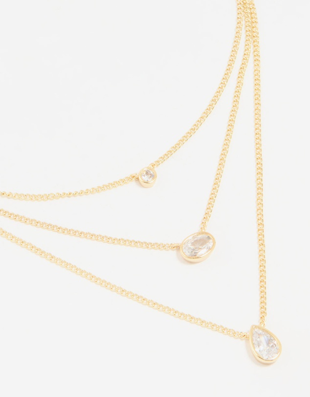 Lovisa - Gold Plated Brass Cubic Zirconia Layered Necklace