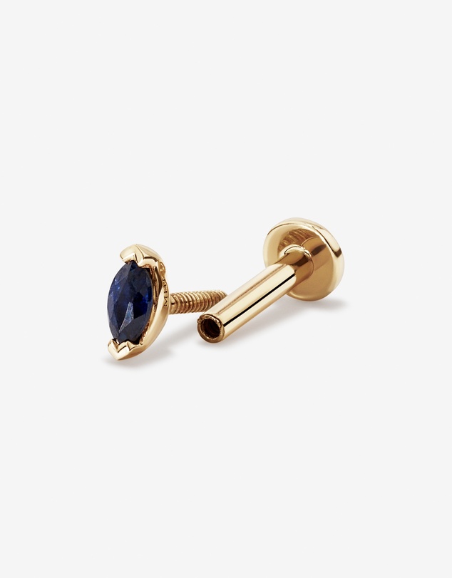 Michael Hill - Marquise Shape Blue Sapphire Gemstone Flat Back Helix Stud Earring in 10kt Yellow Gold