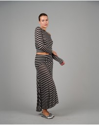 Love and Nostalgia - Alexa Striped Asymmetrical Skirt - Black / Nude
