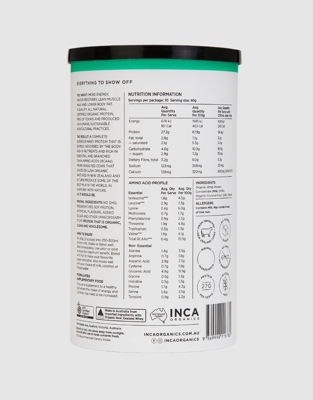Inca Organics - Certified Organic Whey Protein Powder - Coconut