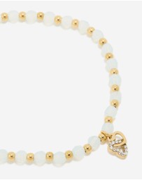 Lovisa - Waterproof Gold Plated Stainless Steel Clear Quartz Semi Precious Stone Heart Link Stretch Bracelet