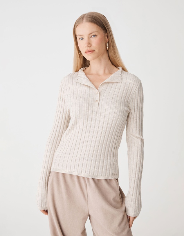 Forcast - Inez Mock Neck Henley Knit