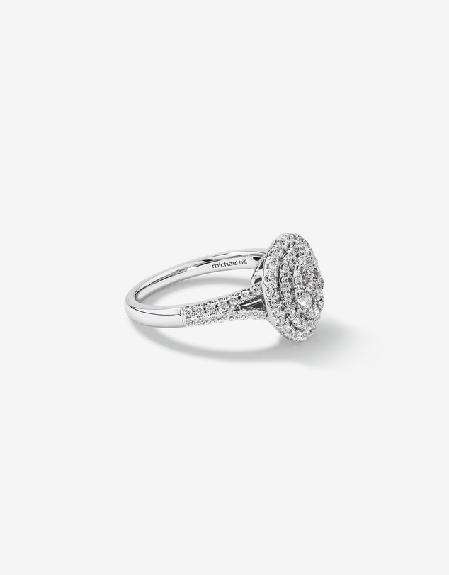 Michael Hill - 0.65 Carat TW Oval Cluster Halo Diamond Ring in 10kt White Gold