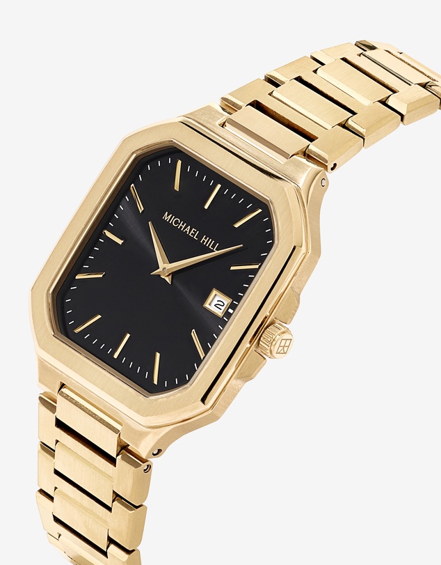 Michael Hill - Men's Quartz Watch with Black Dial in Gold Tone Stainless Steel