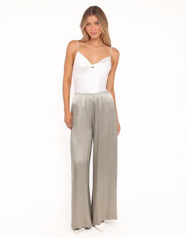 Petal & Pup - Sullivan Wide Leg Satin Pant - Sage