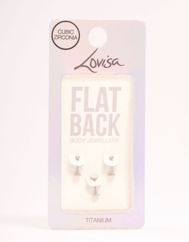 Lovisa - Titanium Baguette Cubic Zirconia Flat Backs 3-Pack
