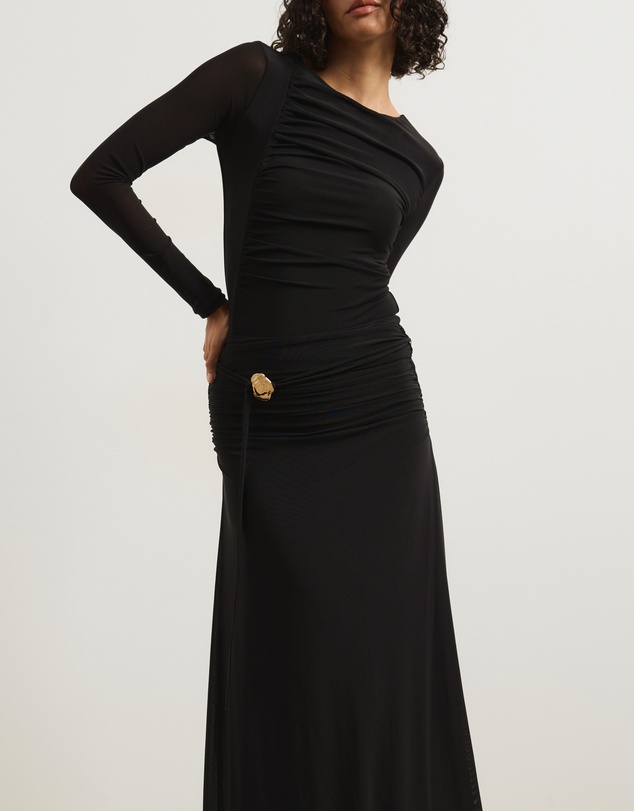 Atmos&Here - Valentia Belted Mesh Maxi Skirt