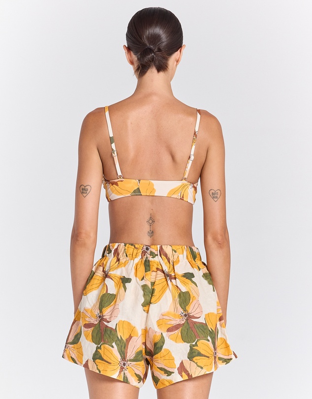 Poolside Paradiso - Tropics 100% Linen Resort Short - Marigold