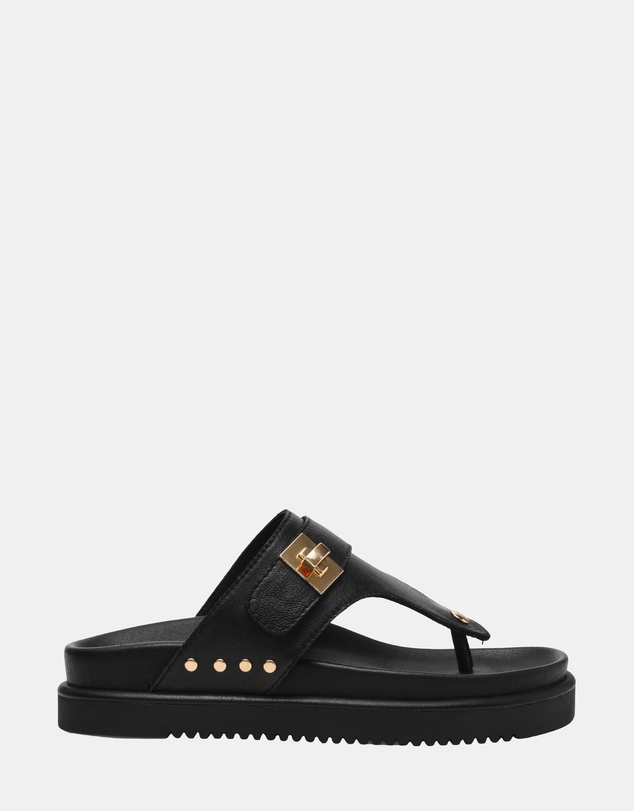 Steve Madden - Thona Black Leather Sandals