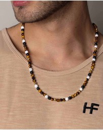 Nialaya Jewellery - Beaded Necklace with Brown Tiger Eye, Howlite, and Onyx