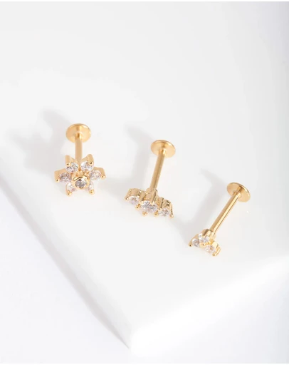 Lovisa - Gold Surgical Steel Flower Flat Back Earring Pack