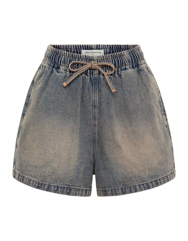 ONE TEASPOON - Boxer Low Waist Denim Shorts - Island Blue