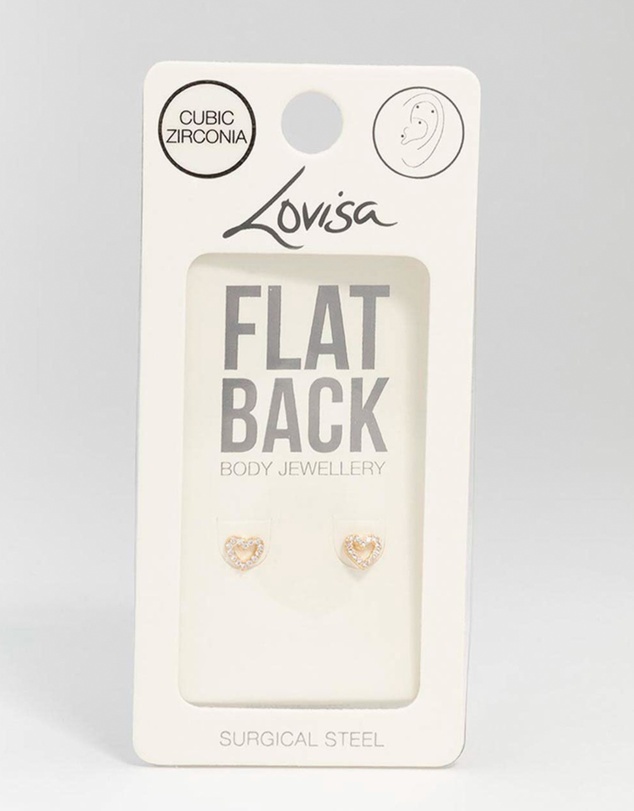 Lovisa - Gold Plated Surgical Steel Cubic Zirconia Open Heart Flat Back 2-Pack