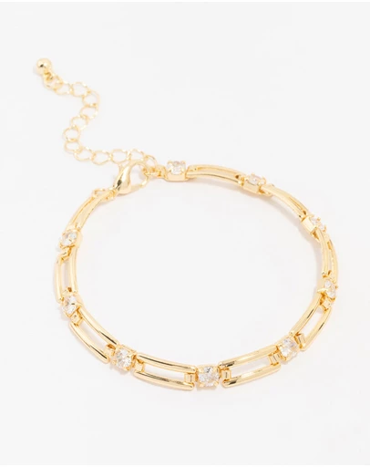 Lovisa - Gold Plated Brass Rectangular Square Cubic Zirconia Bracelet