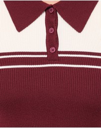 Petal & Pup - Maris Knit Polo Top - Burgundy/Cream Stripe